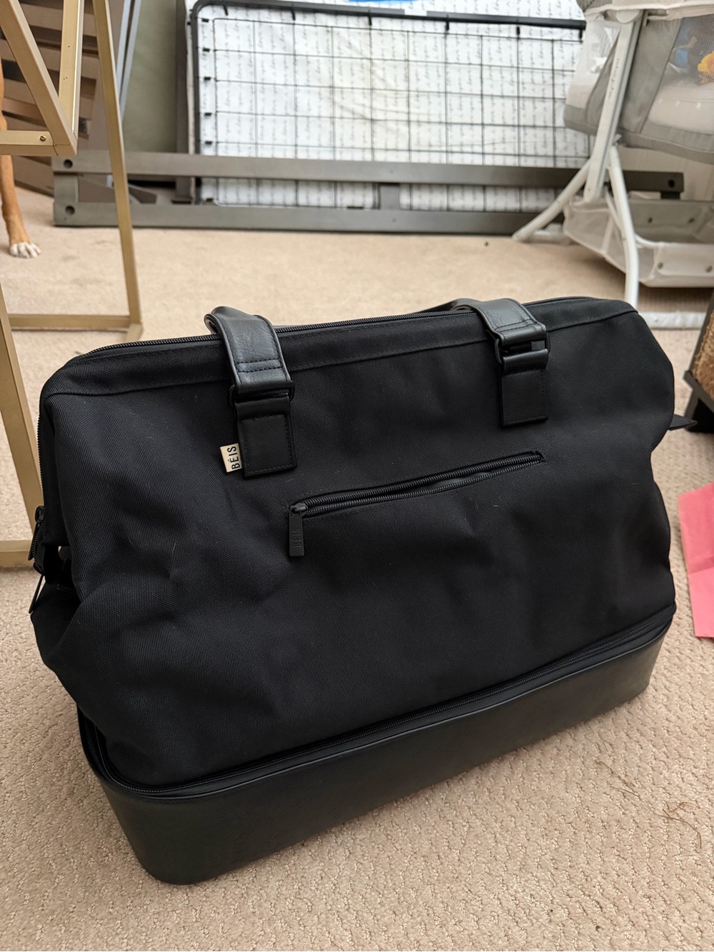 Beis Black Travel Weekender Bag with Shoe Compartment